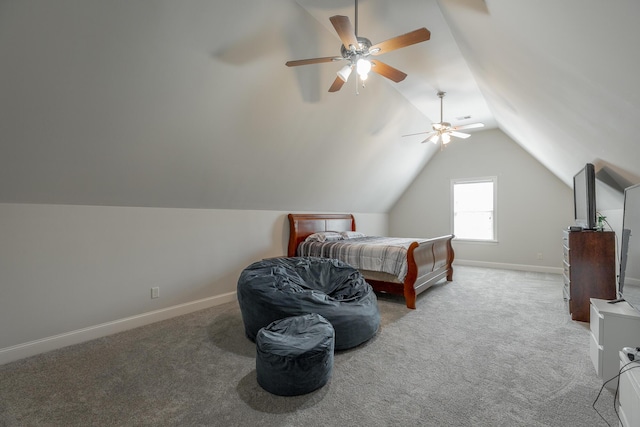 8337 Glenshire Ln, Chattanooga, TN 37421 - carpeted bedroom featuring baseboards, lofted ceiling, and ceiling fan