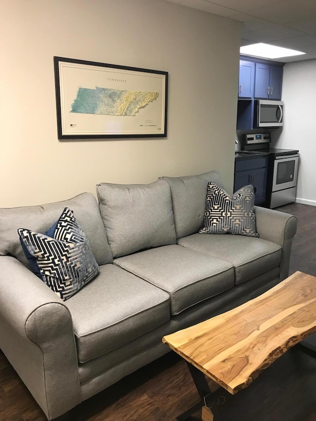 living room with dark wood-type flooring