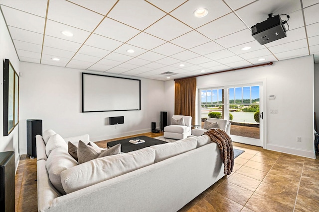 home theater with a drop ceiling