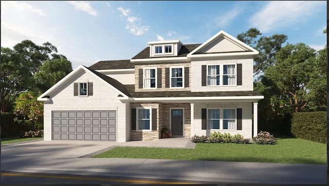 view of front of house with a front yard and a garage