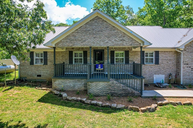 view of front of property with a front yard and a porch