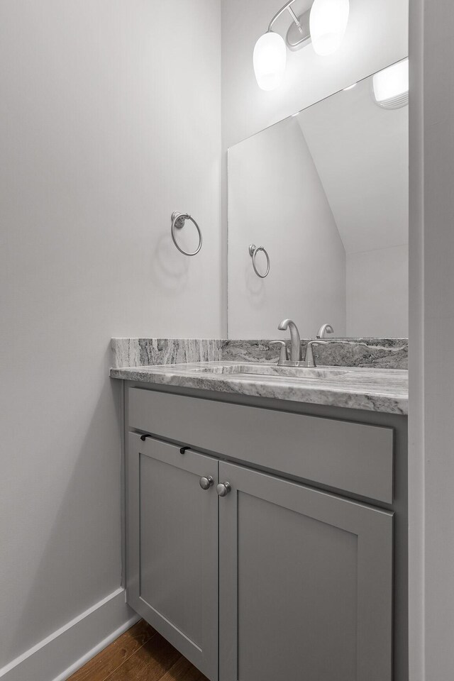 bathroom featuring vanity and wood-type flooring