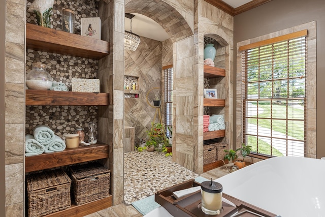 bathroom featuring ornamental molding