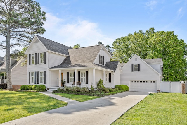 view of front of home with covered porch and a front yard