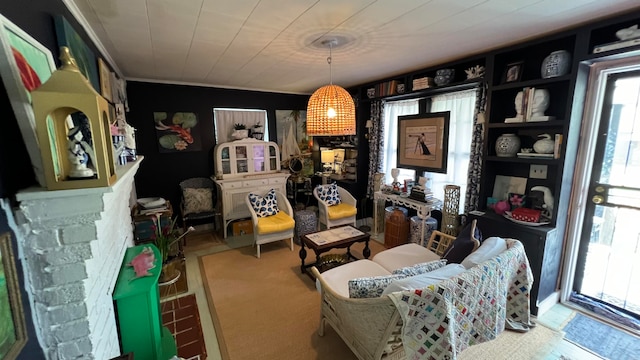 sitting room with carpet flooring