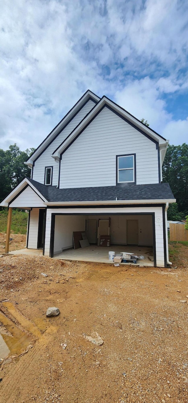 exterior space with a garage