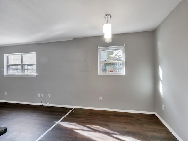 spare room featuring dark hardwood / wood-style flooring