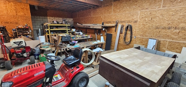 interior space featuring a workshop area