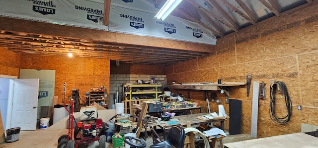 interior space featuring a workshop area