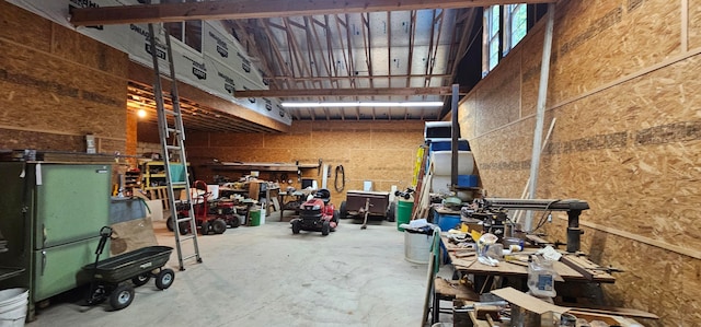 garage featuring a workshop area