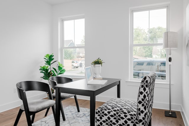 office space featuring a healthy amount of sunlight and hardwood / wood-style flooring