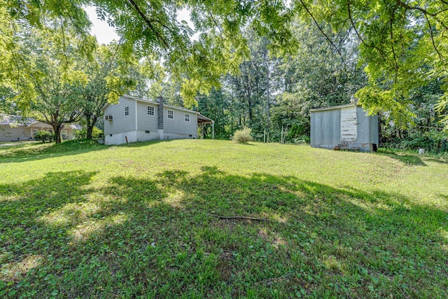 view of yard with a storage unit