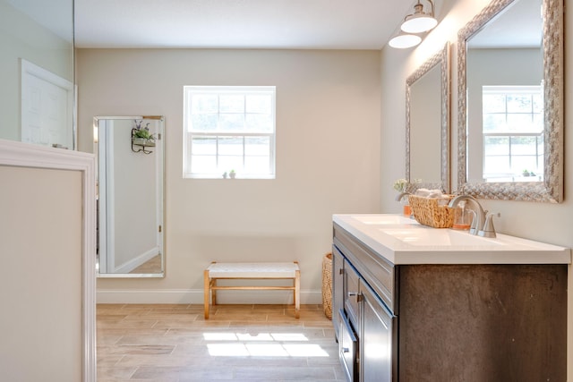 bathroom featuring hardwood / wood-style floors and vanity