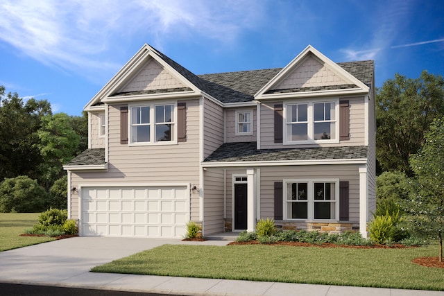 craftsman-style house featuring a front yard and a garage