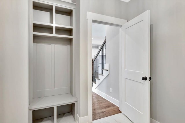 mudroom featuring light hardwood / wood-style flooring