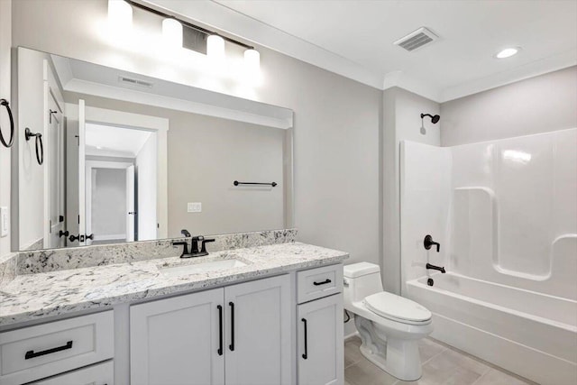 full bathroom featuring tile patterned flooring, vanity, toilet, and shower / bath combination