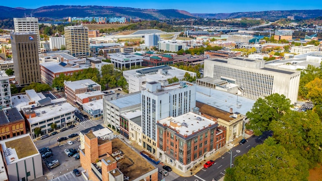 drone / aerial view featuring a mountain view