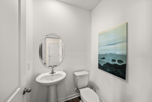 bathroom with wood-type flooring and toilet