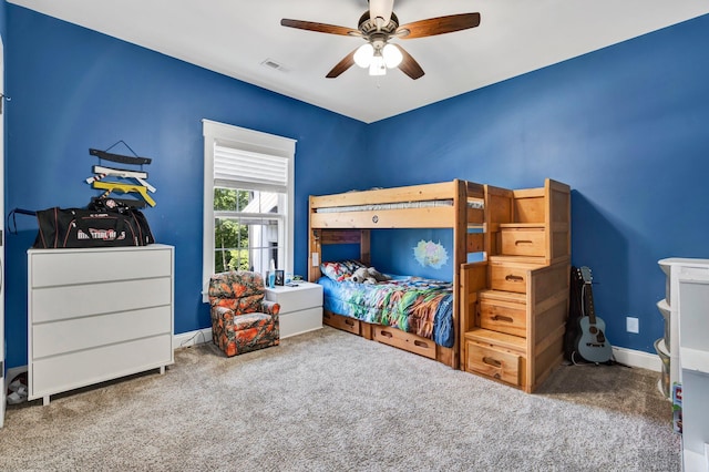 1033 SE Carter Rd, Old Fort, TN 37362 - bedroom featuring baseboards, visible vents, carpet floors, and a ceiling fan