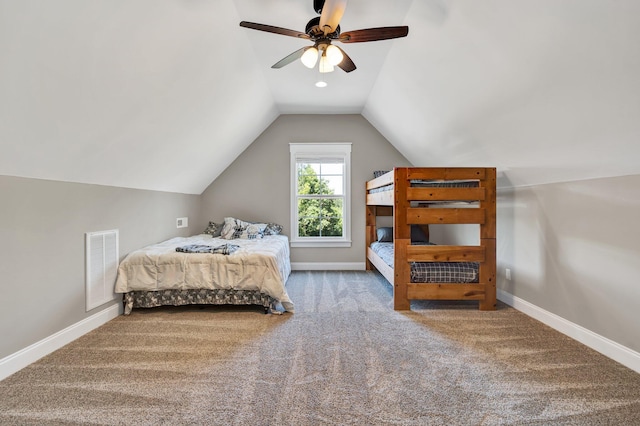 1033 SE Carter Rd, Old Fort, TN 37362 - bedroom with carpet, baseboards, lofted ceiling, and visible vents