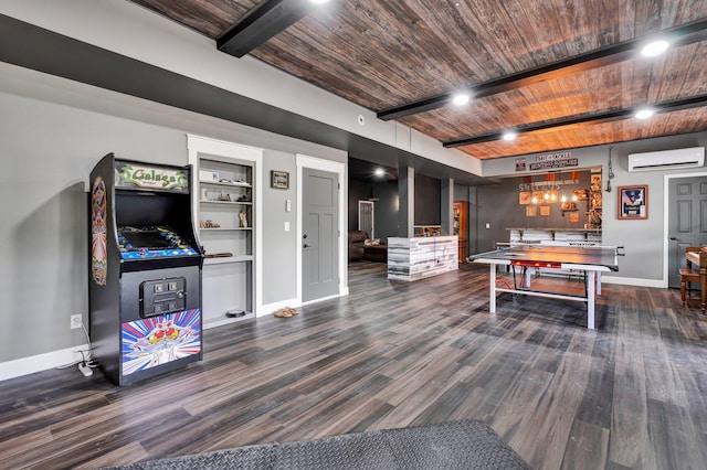 1033 SE Carter Rd, Old Fort, TN 37362 - playroom with wooden ceiling, an AC wall unit, and beamed ceiling
