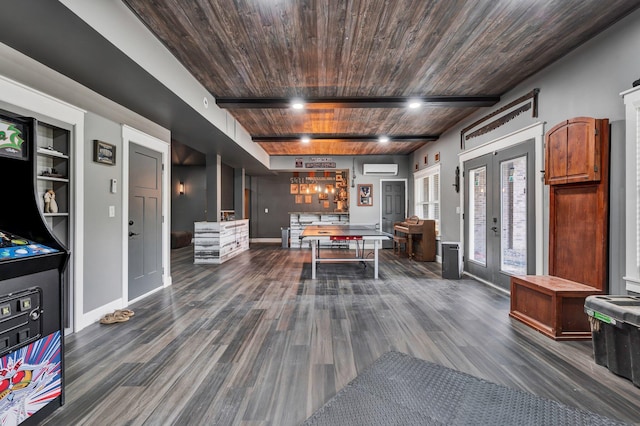 1033 SE Carter Rd, Old Fort, TN 37362 - dining space with baseboards, beamed ceiling, dark wood-style floors, and wooden ceiling