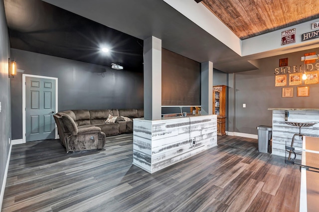 1033 SE Carter Rd, Old Fort, TN 37362 - living area featuring baseboards, wood finished floors, and wooden ceiling