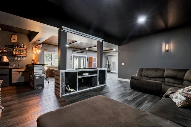 1033 SE Carter Rd, Old Fort, TN 37362 - living area featuring bar area, dark wood-style floors, and baseboards