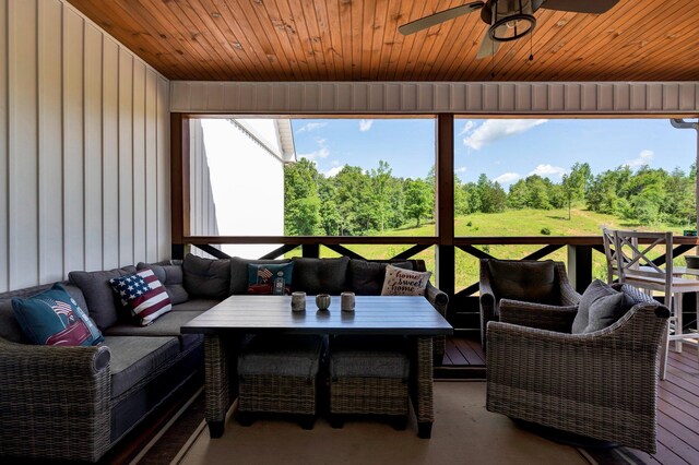 1033 SE Carter Rd, Old Fort, TN 37362 - exterior space with an outdoor living space and ceiling fan