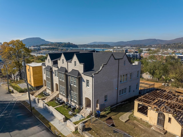 view of front of home with a mountain view