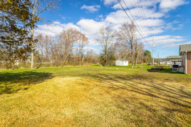 view of yard with a storage shed