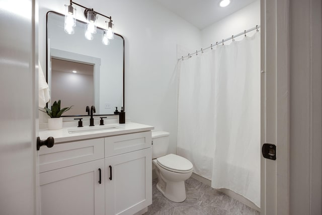 full bathroom featuring vanity, toilet, shower / tub combo, and tile patterned flooring