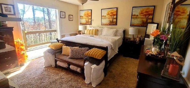 bedroom featuring carpet flooring and ceiling fan