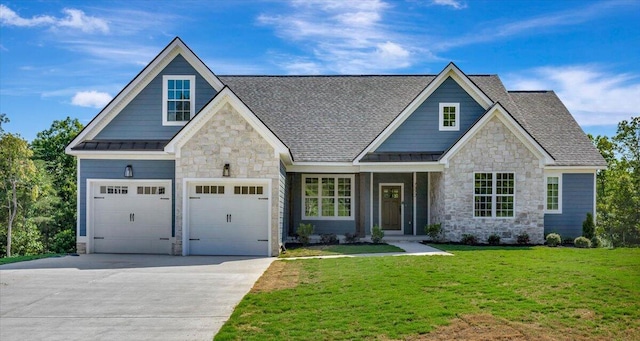 craftsman-style house with a front yard and a garage