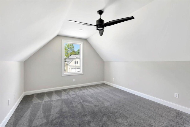 bonus room featuring vaulted ceiling, ceiling fan, and carpet