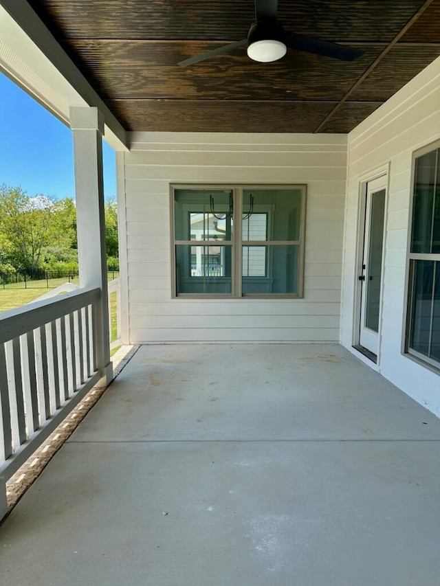 view of patio / terrace featuring ceiling fan