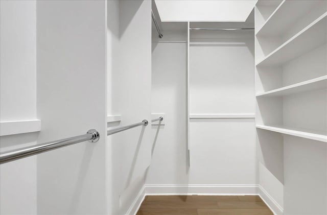 walk in closet with wood-type flooring