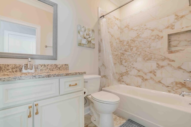 full bathroom featuring vanity, toilet, and shower / bath combo with shower curtain