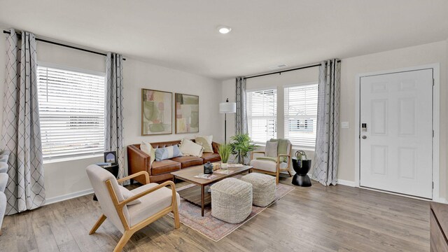 living room featuring light wood-type flooring