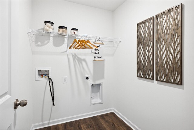 laundry area with dark wood-type flooring, hookup for a washing machine, and hookup for an electric dryer