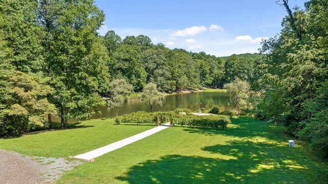 view of home's community featuring a yard and a water view