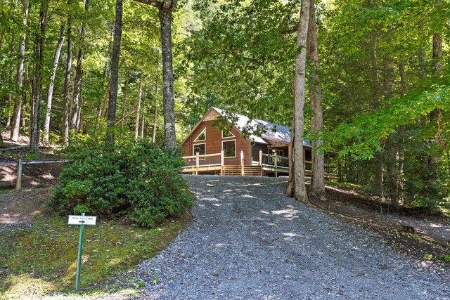 cabin featuring a deck