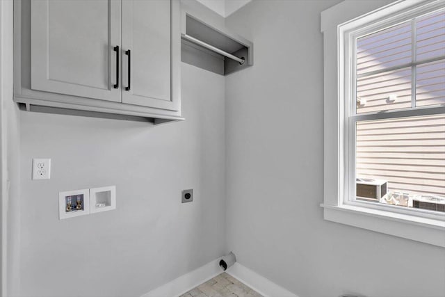 laundry area with washer hookup, cabinets, and hookup for an electric dryer