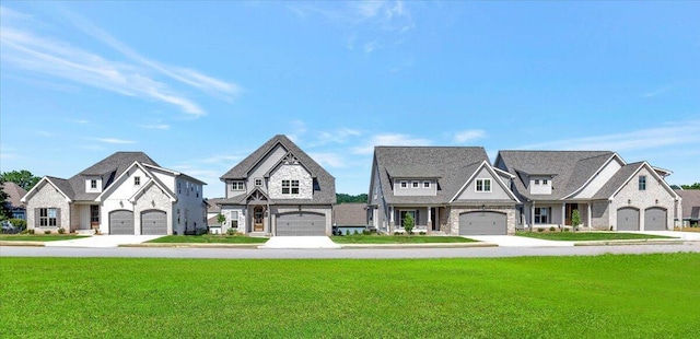 exterior space with a garage and a front lawn