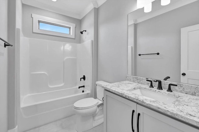 full bath featuring vanity, toilet, and shower / bathtub combination