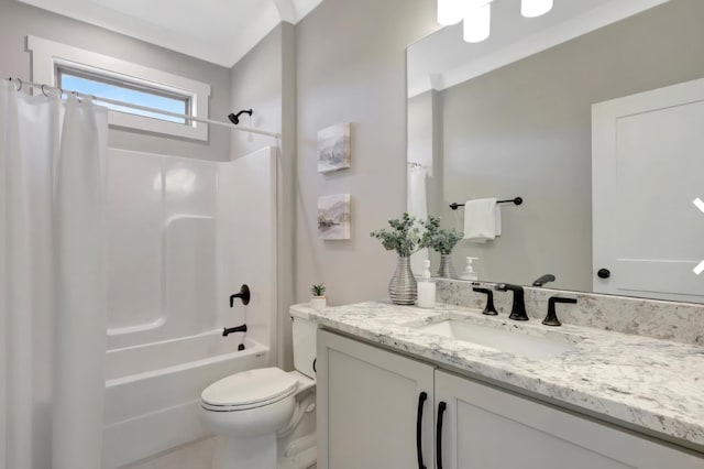 full bathroom featuring vanity, toilet, and shower / bath combination with curtain