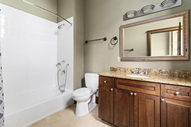 full bathroom featuring vanity, toilet, bathing tub / shower combination, and tile patterned flooring