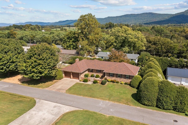 bird's eye view with a mountain view