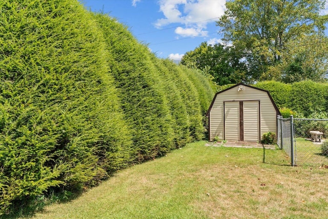 view of yard with a storage shed