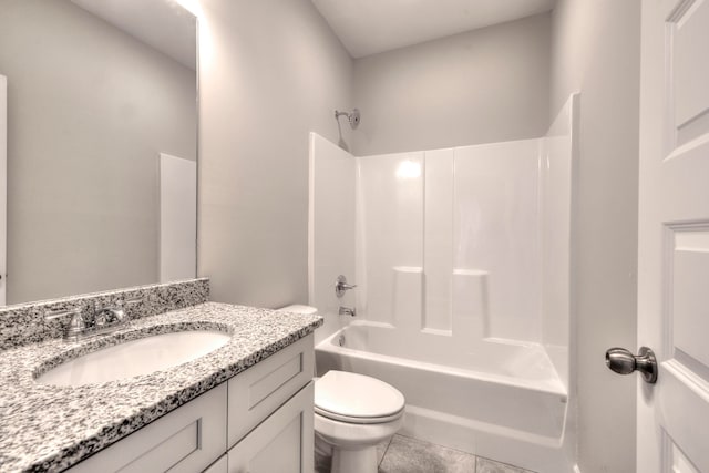 full bathroom with vanity, toilet, shower / bathtub combination, and tile patterned floors